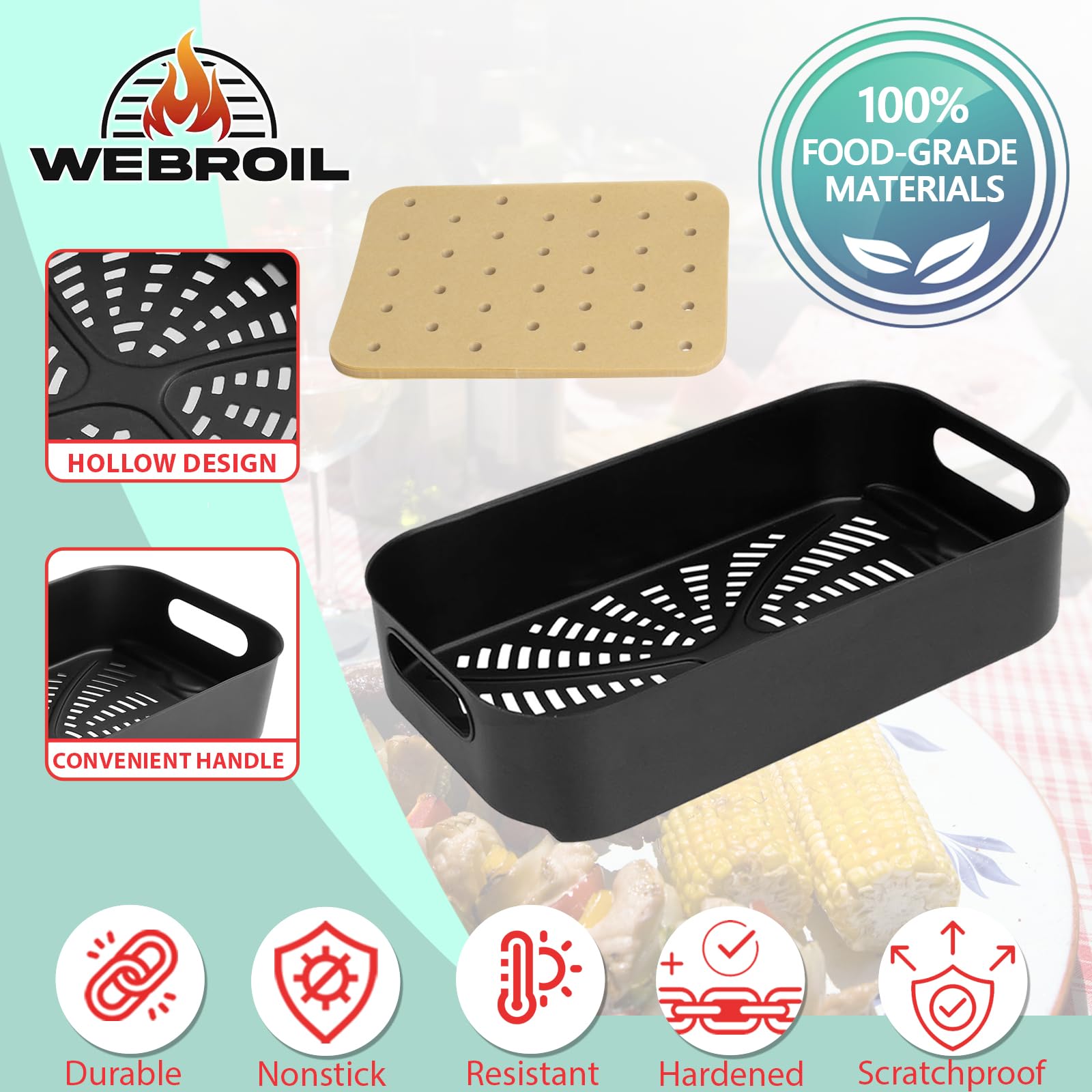 WEBROIL stack of 100 parchment liners sized to basket for quick cleanup