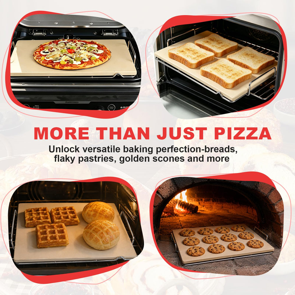 WEBROIL stone next to oven rack showing accurate size comparison benefit