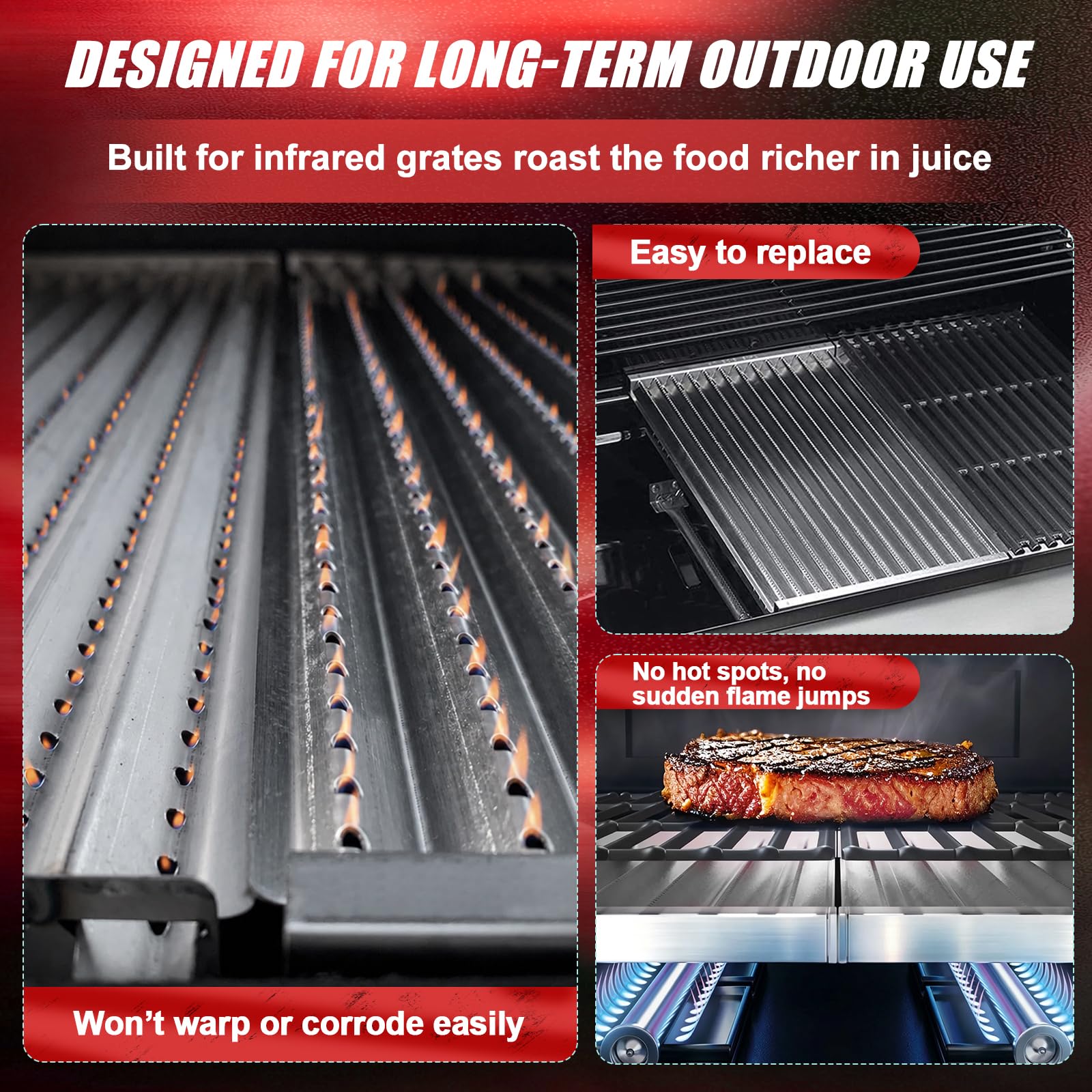 WEBROIL emitter plate installed under cooking grate reducing flare-ups for safer grilling