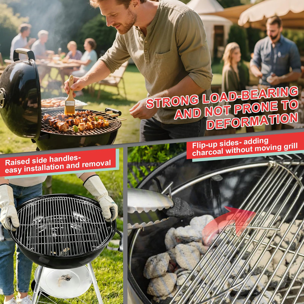 WEBROIL grates beside Weber kettle to show scale and drop-in compatibility