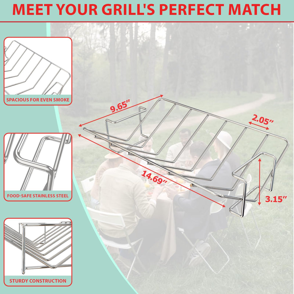 WEBROIL rack beside whole turkey showing dimensions and clear size reference