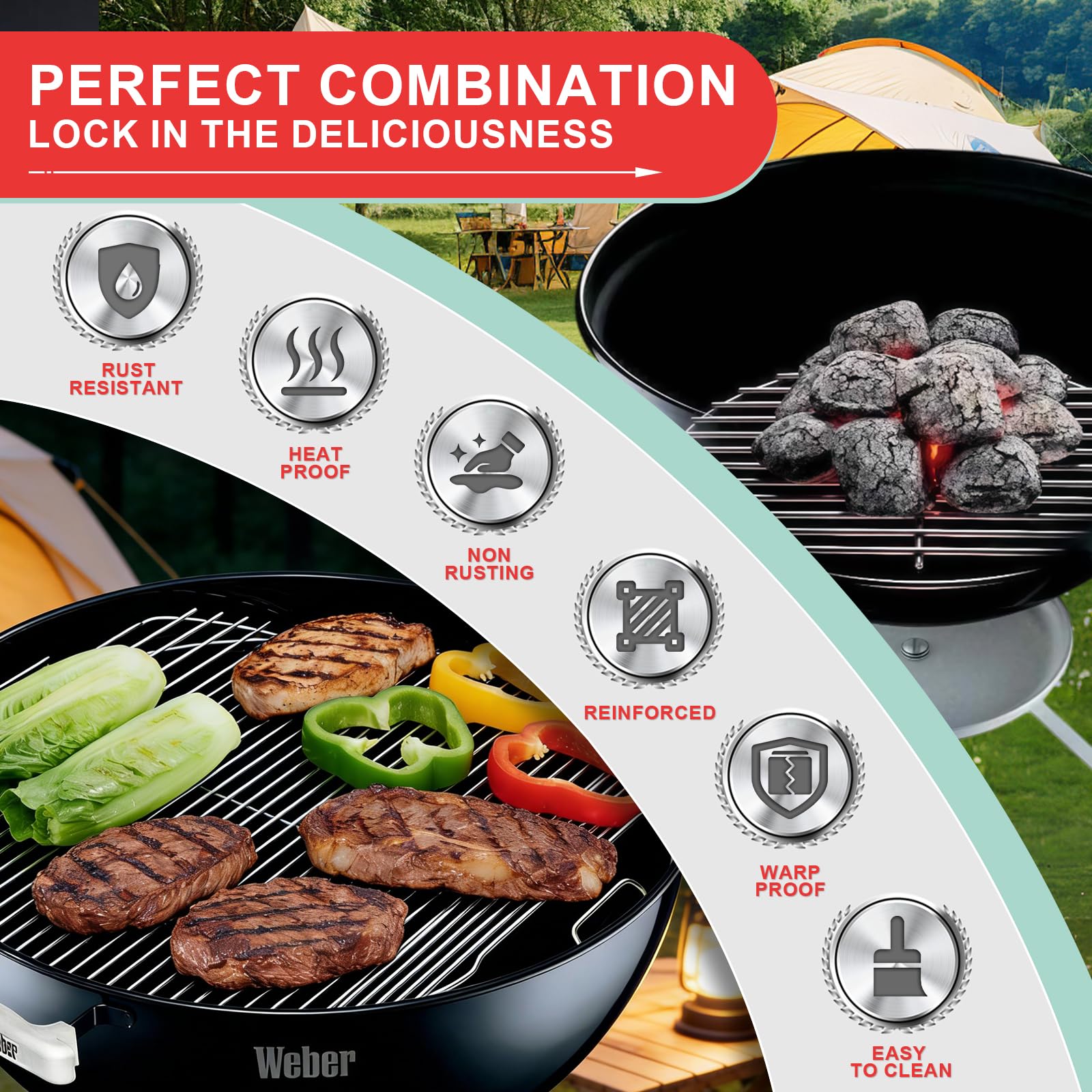 WEBROIL grates beside ruler showing correct 17.5 and 13.5 inch dimensions