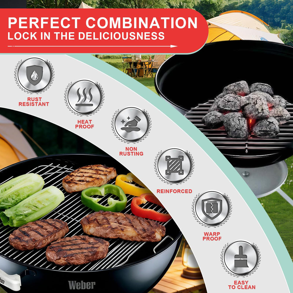 WEBROIL grates beside ruler showing correct 17.5 and 13.5 inch dimensions