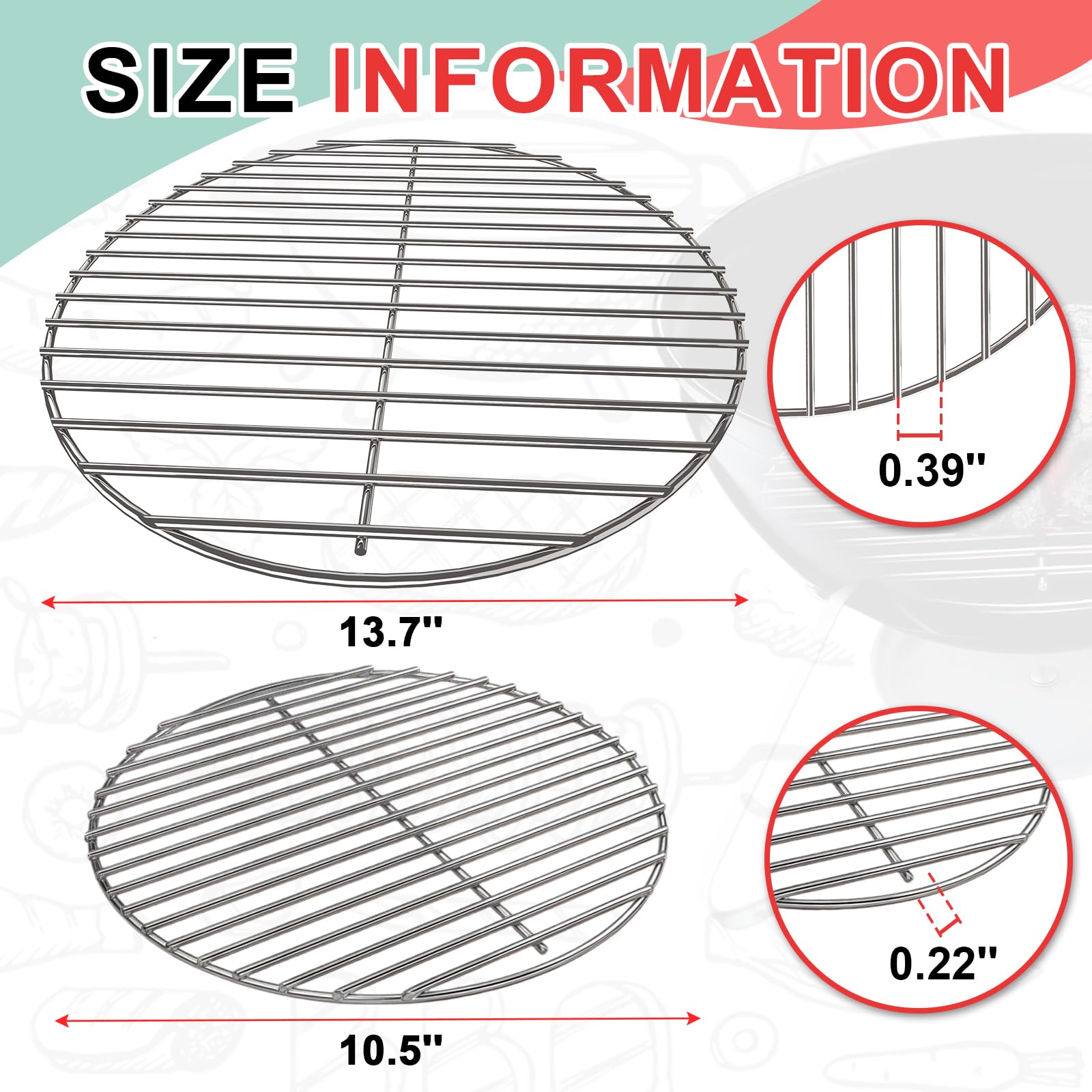 WEBROIL grates beside ruler showing exact size for correct fit