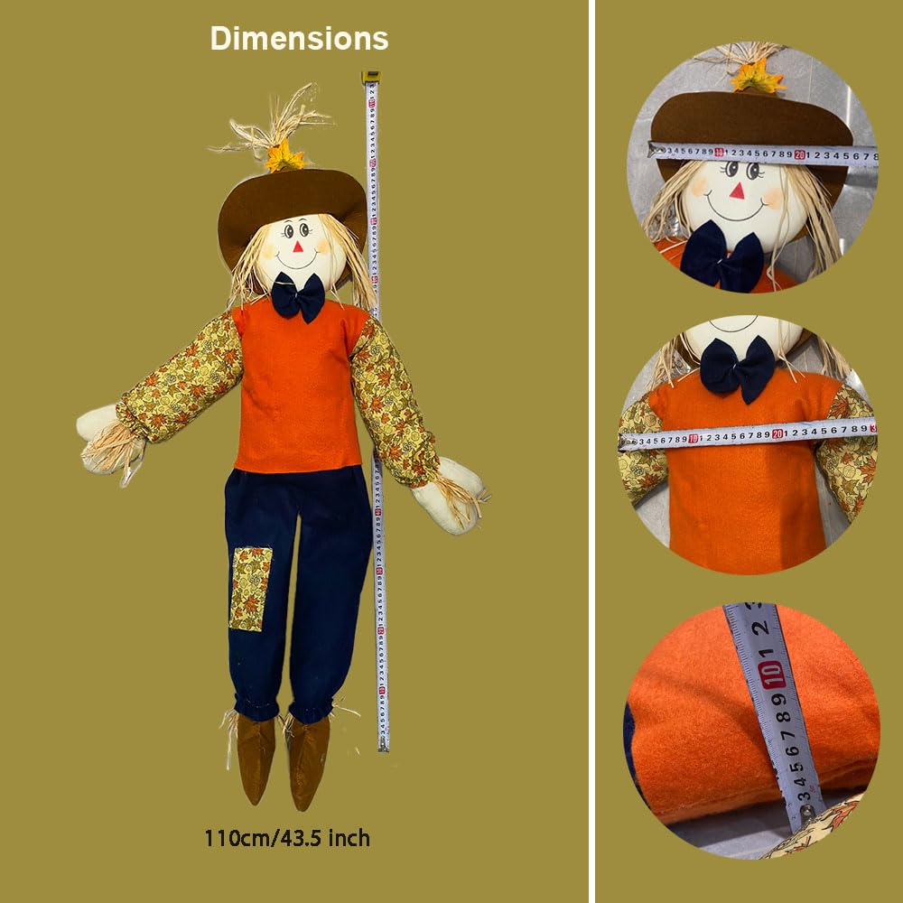 Wedfull scarecrow with arms hugging a railing showing wire bendability benefit: easy secure placement