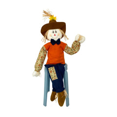 Wedfull scarecrow front view showing colorful outfit and friendly face benefit: instant porch charm