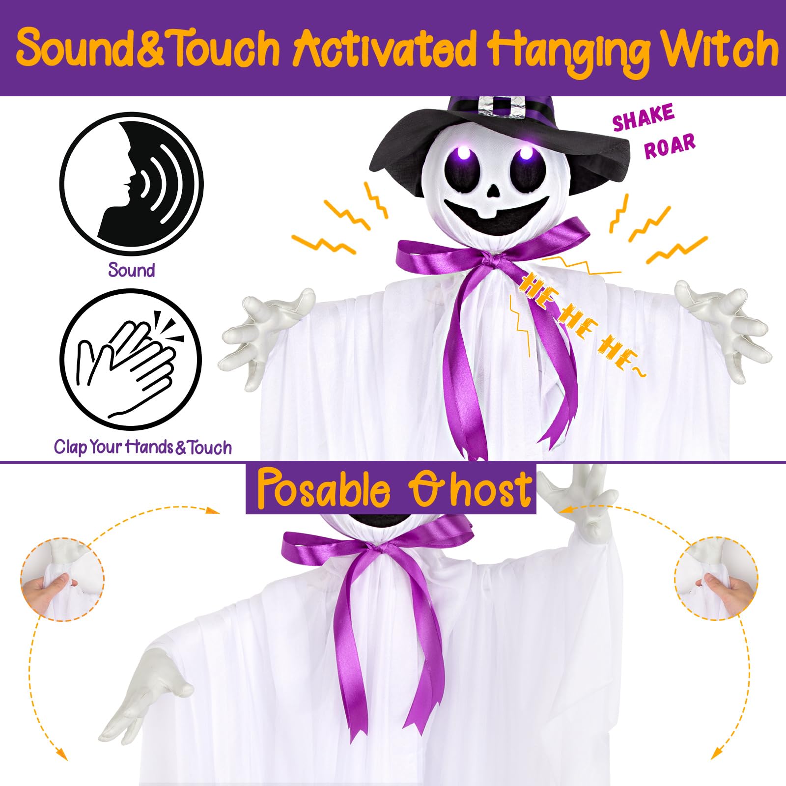 WeDoSoy ghost suspended from a tree demonstrating outdoor placement and surprise