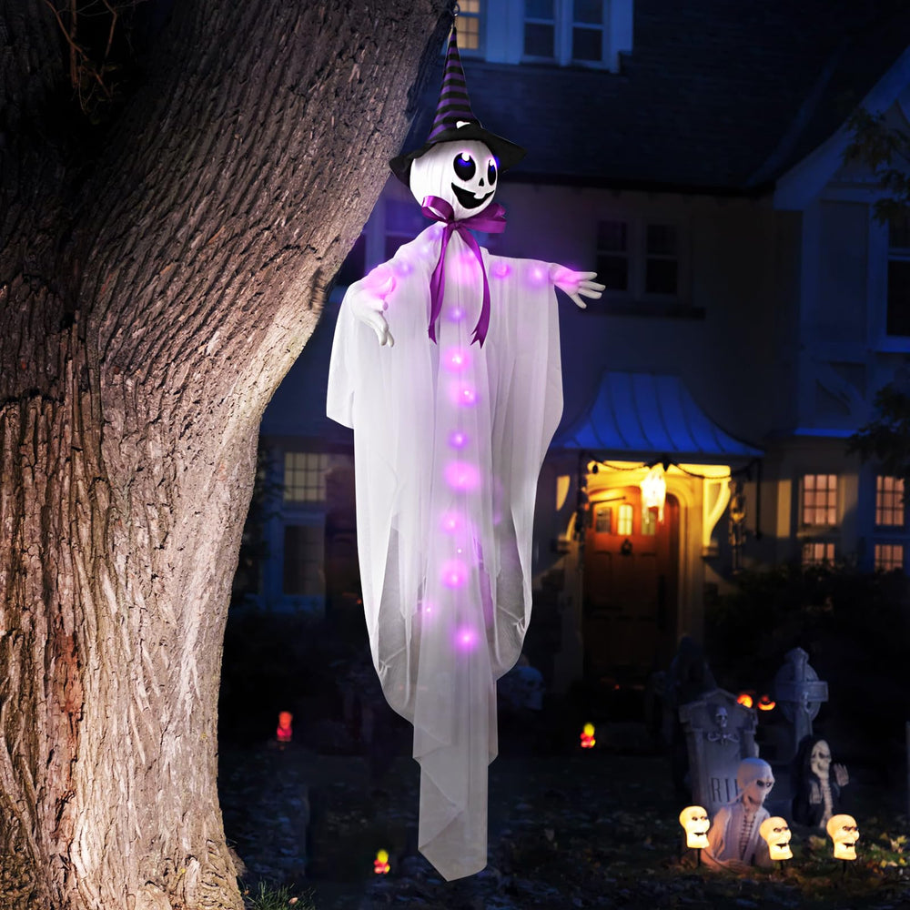 WeDoSoy porch scene with ghost in display creating festive Halloween curb appeal
