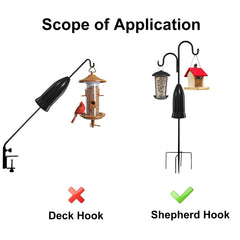 WeeFeetc installed on a shepherd hook with feeder preventing squirrels reaching food