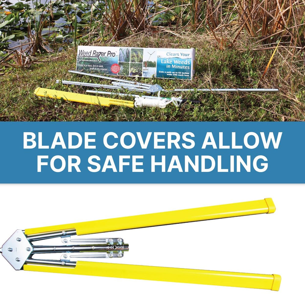 Weed Razer sharpener and covers included for blade maintenance benefit