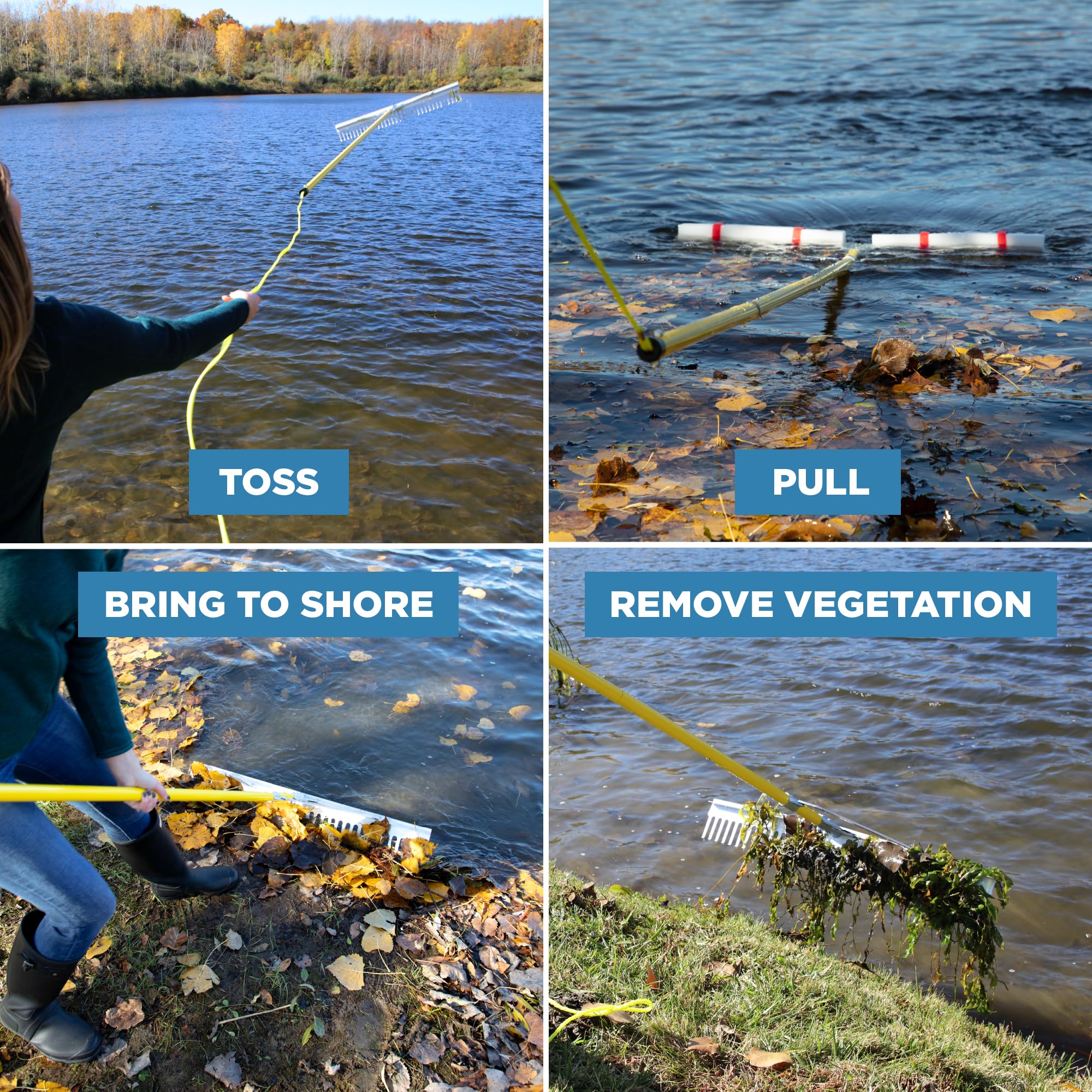 Weed Razer with removable floats attached for extended reach and retrieval