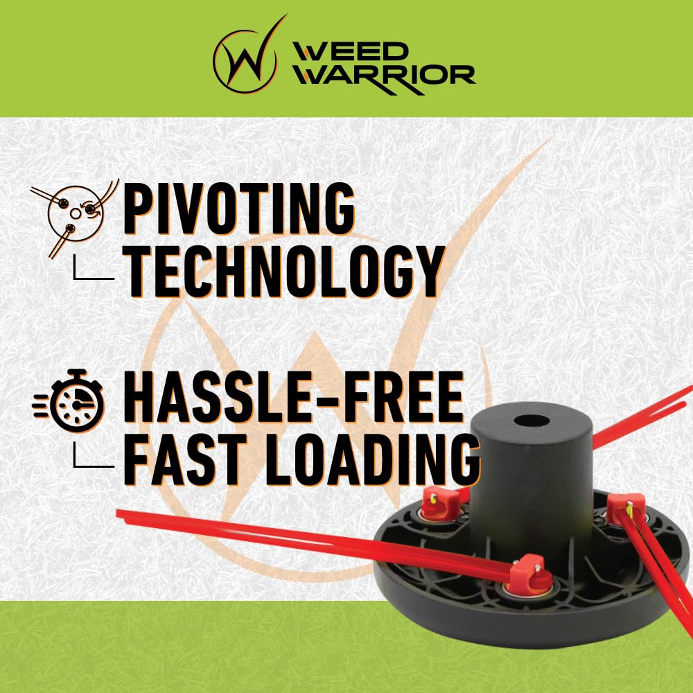 WEED WARRIOR PivoTrim installed on a gas trimmer in use, speeds up yard work