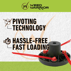 WEED WARRIOR PivoTrim installed on a gas trimmer in use, speeds up yard work