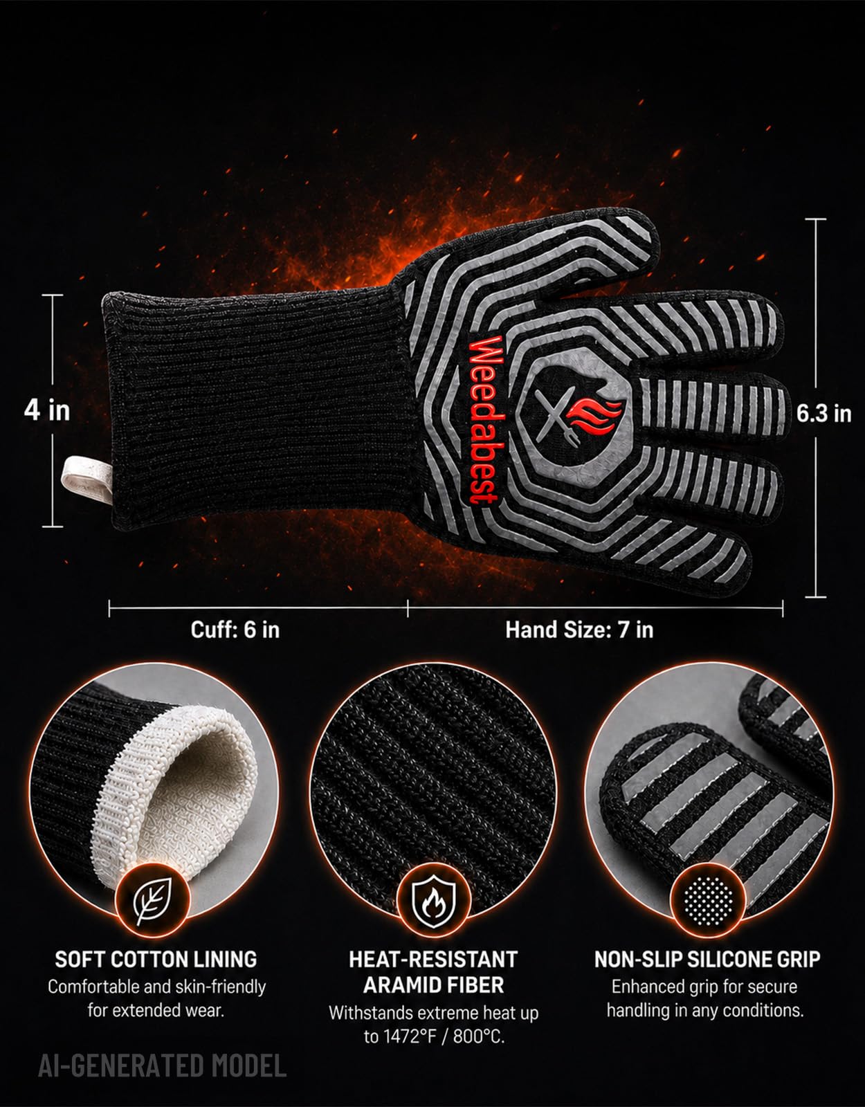 WEEDABEST glove interior cotton lining for breathable comfort