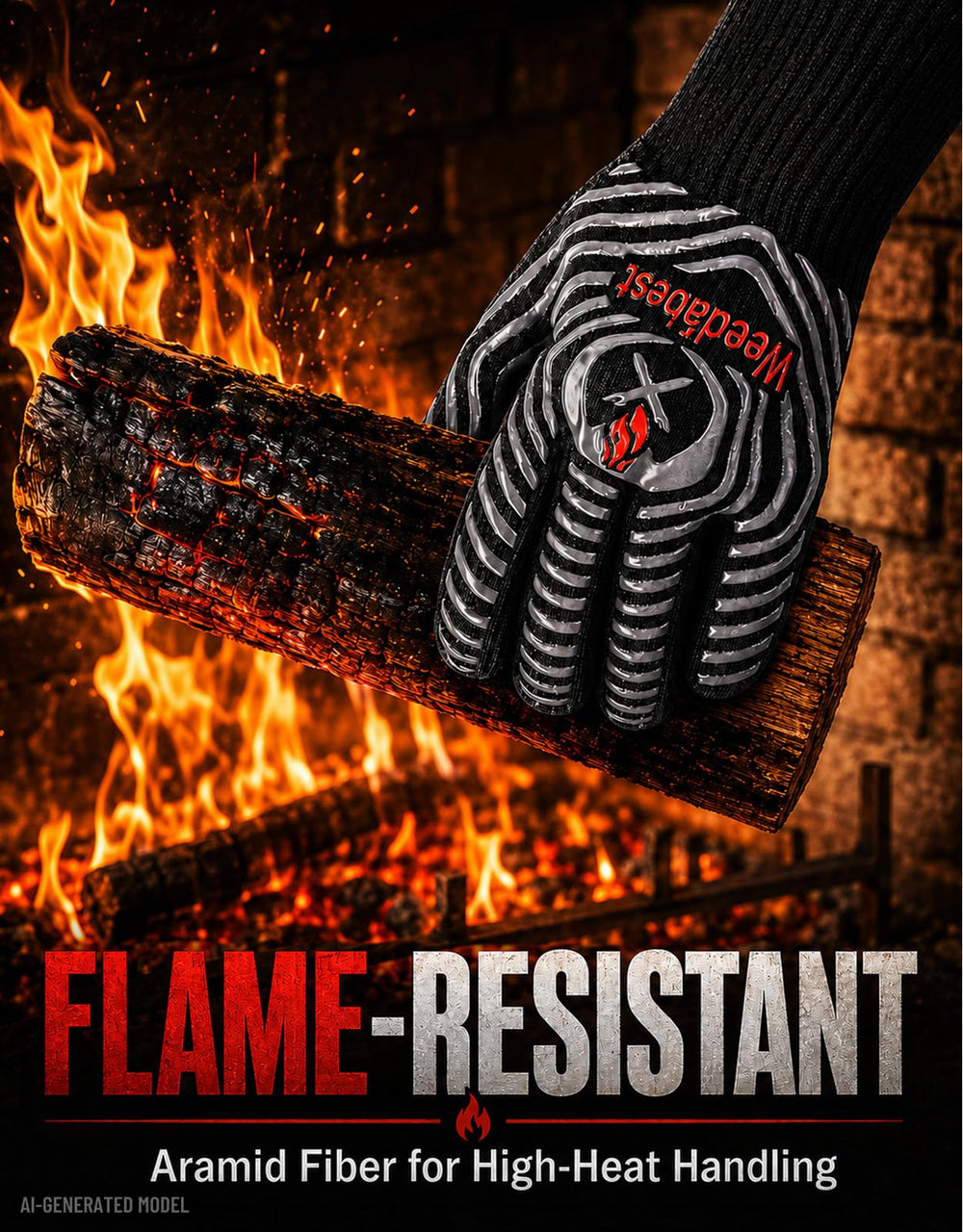 WEEDABEST gloves holding hot ceramic grate showing safe handling