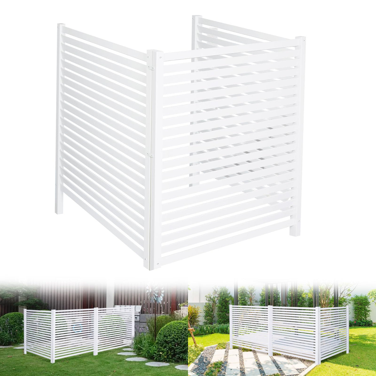 WEEDING front view of assembled panels showing clean white finish and quick visual screening benefit