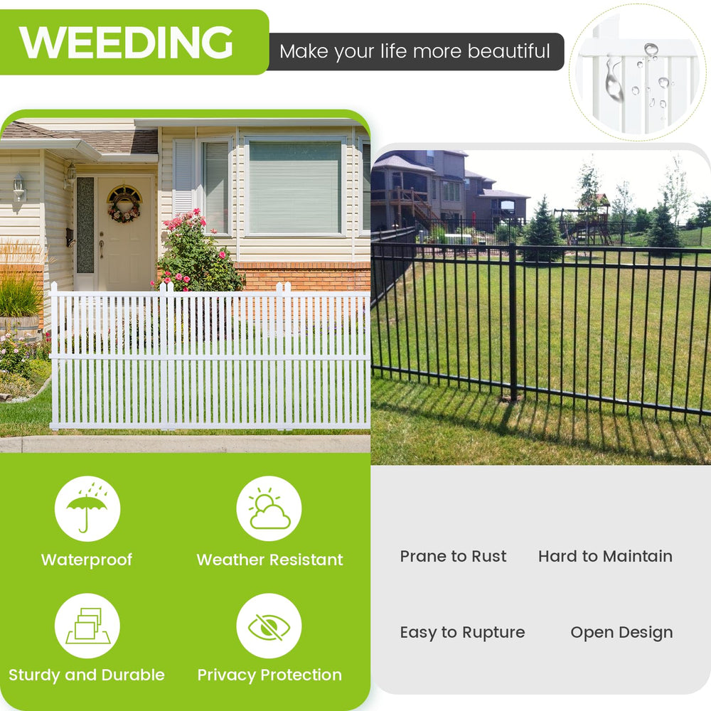 WEEDING size comparison with trash can demonstrates full 50x50 inch coverage