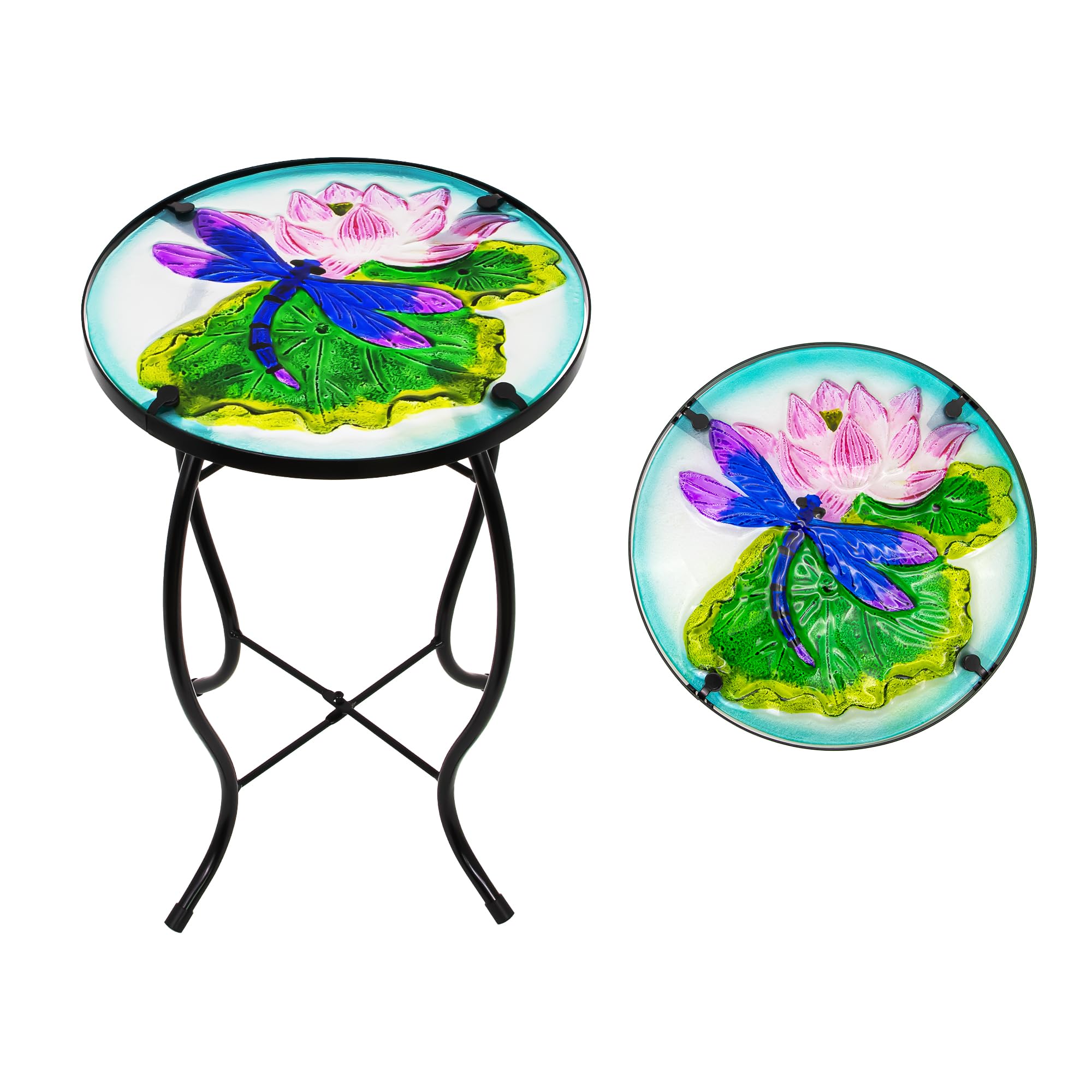 Weibefee front view lotus-leaf dragonfly patio table showing decorative silhouette and stable top