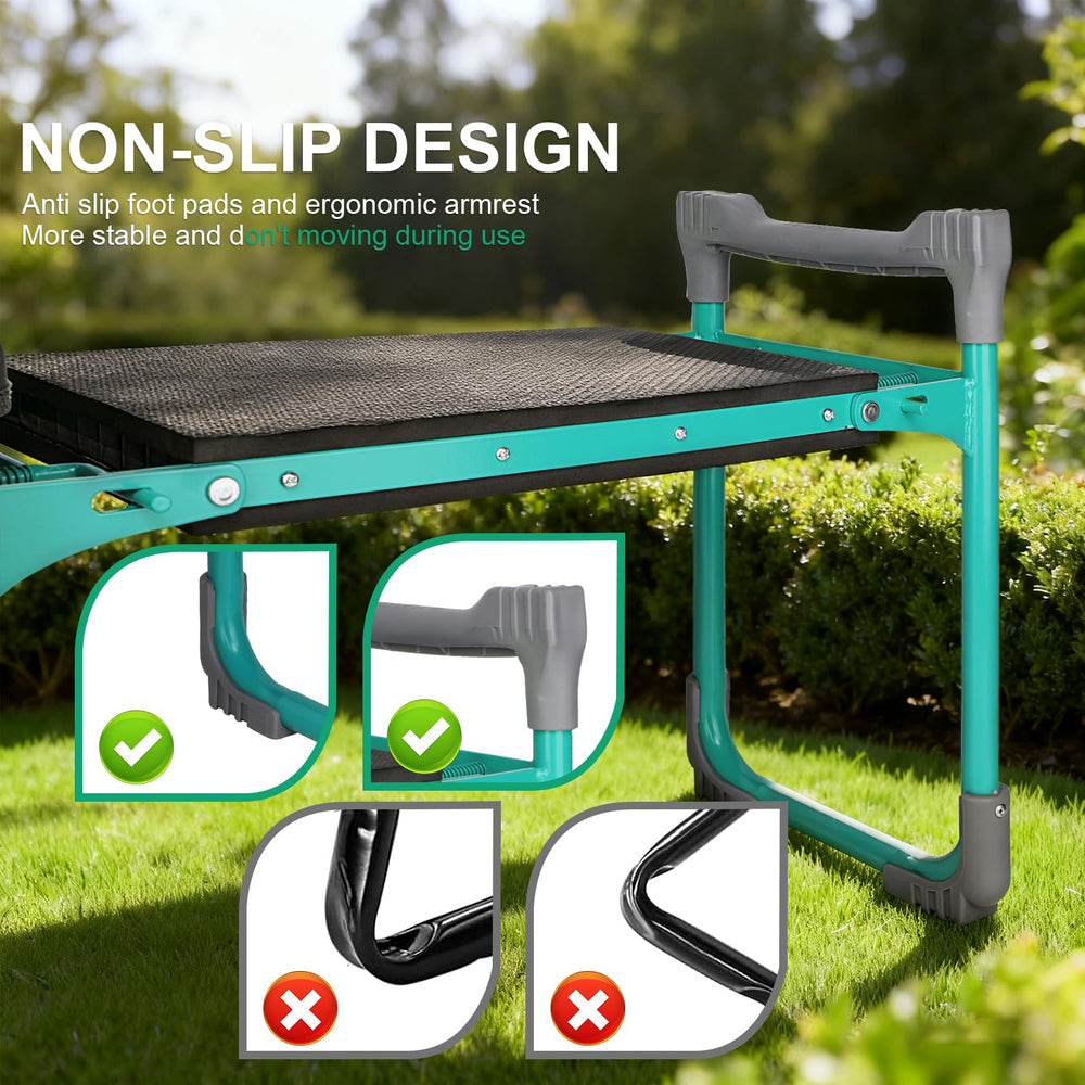 WEILISEN side view of gardener using bench in kneeling mode for knee protection