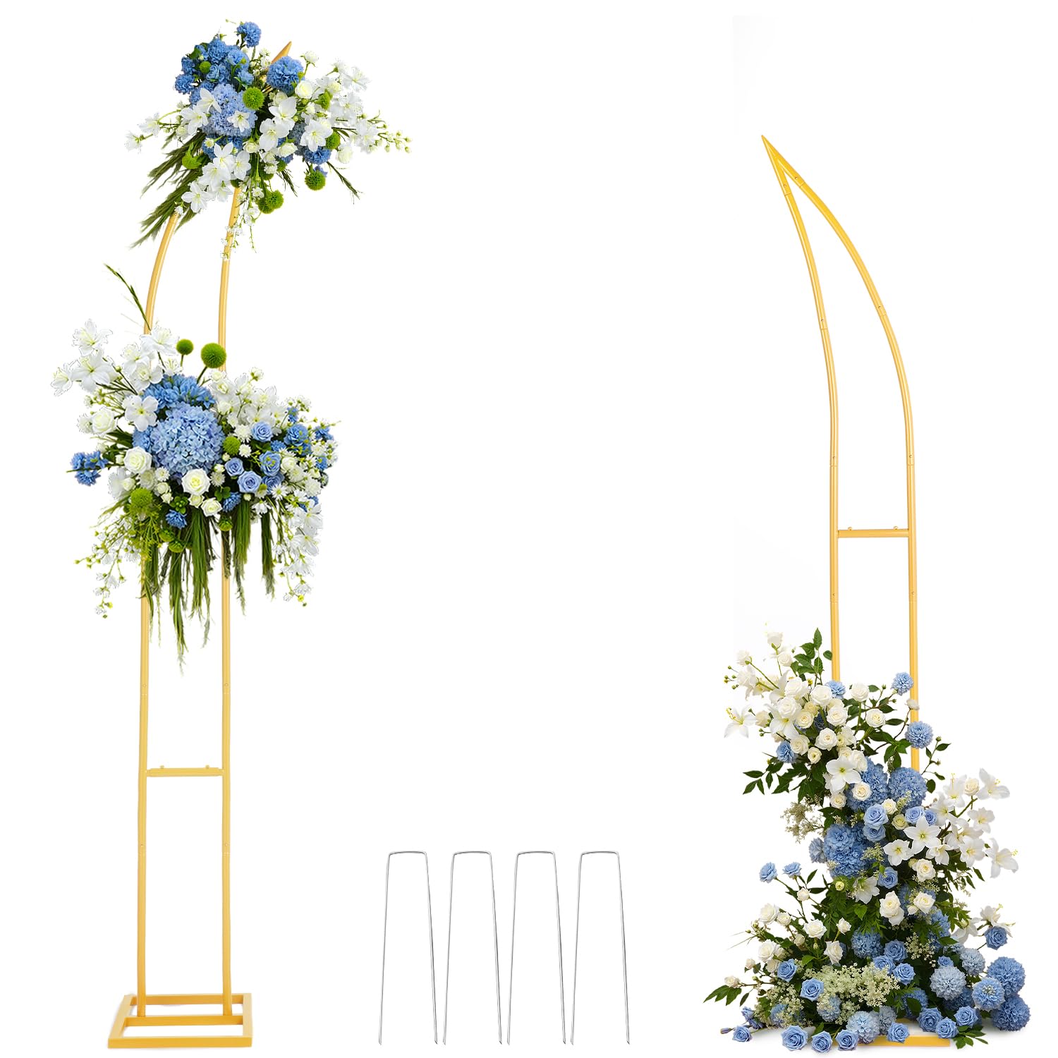 WEITANKG front view of gold arch pair showing elegant backdrop