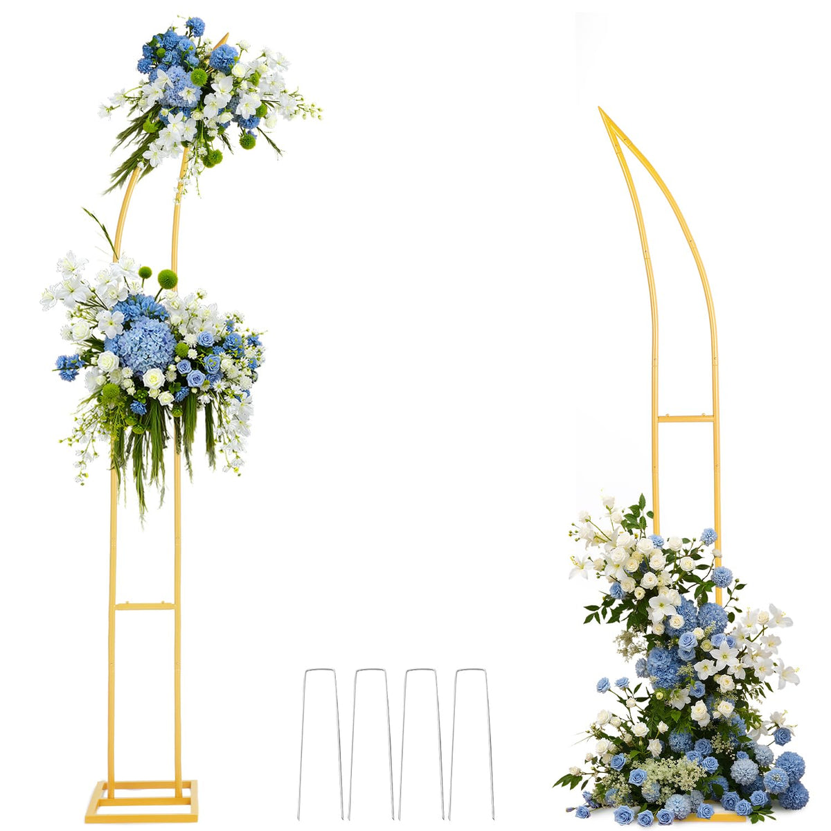 WEITANKG front view of gold arch pair showing elegant backdrop