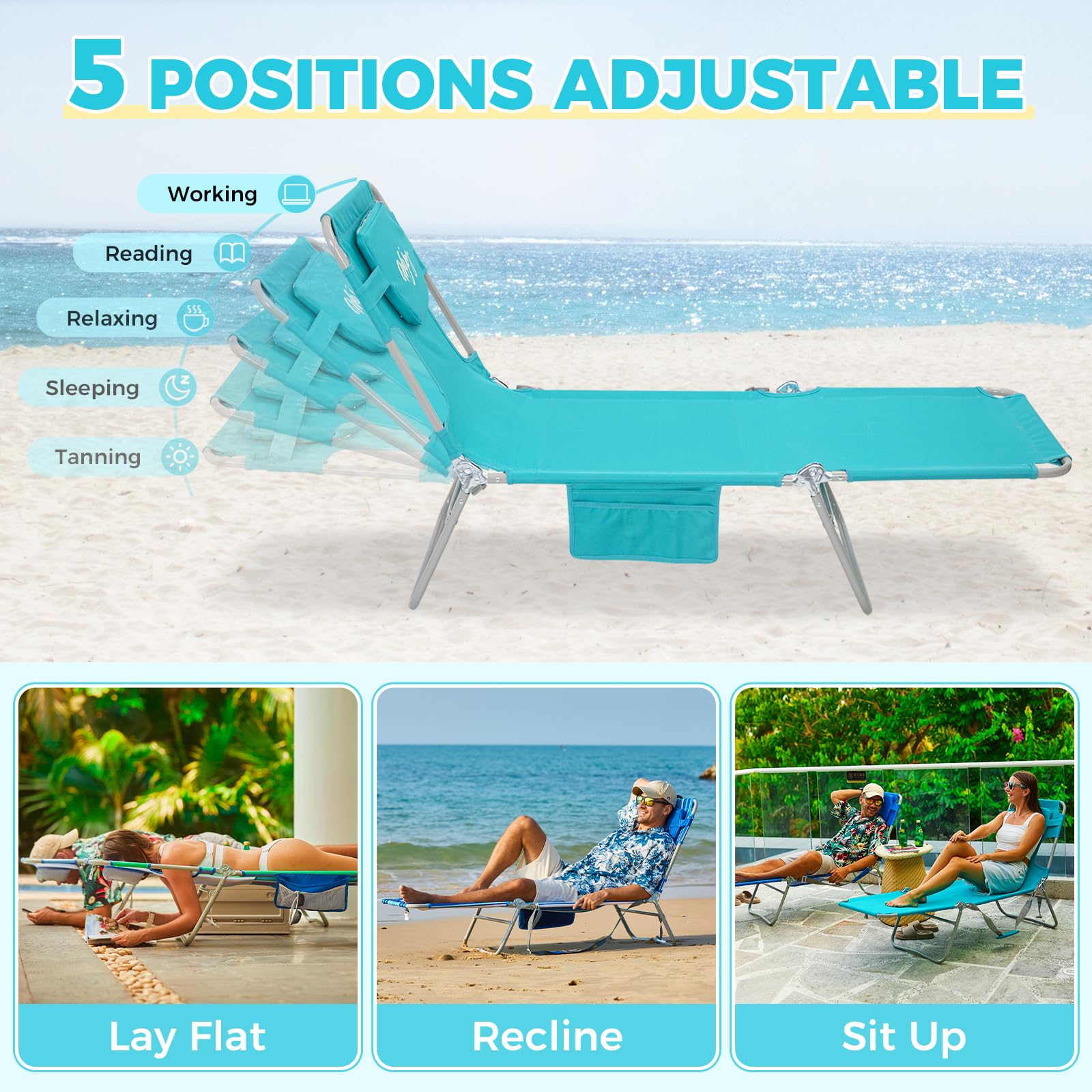 WEJOY extended-length lounger showing extra legroom and taller frame