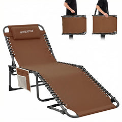 WEJOY front view of khaki folding lounge chair showing overall design and comfort