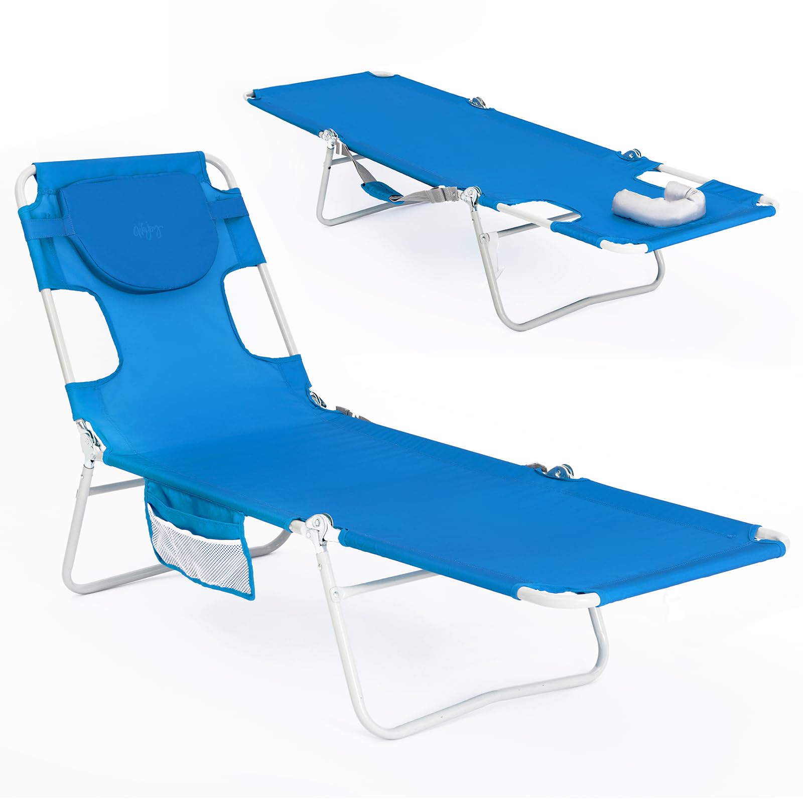 #WEJOY front view of blue lounger showing full length and features for comfort
