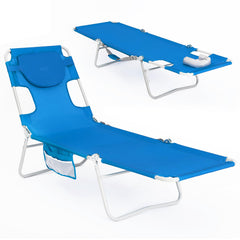 #WEJOY front view of blue lounger showing full length and features for comfort