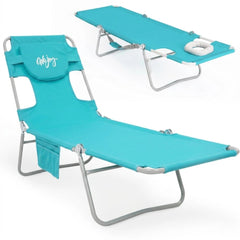 WEJOY front view of cyan tanning chair showing full lounger and comfort