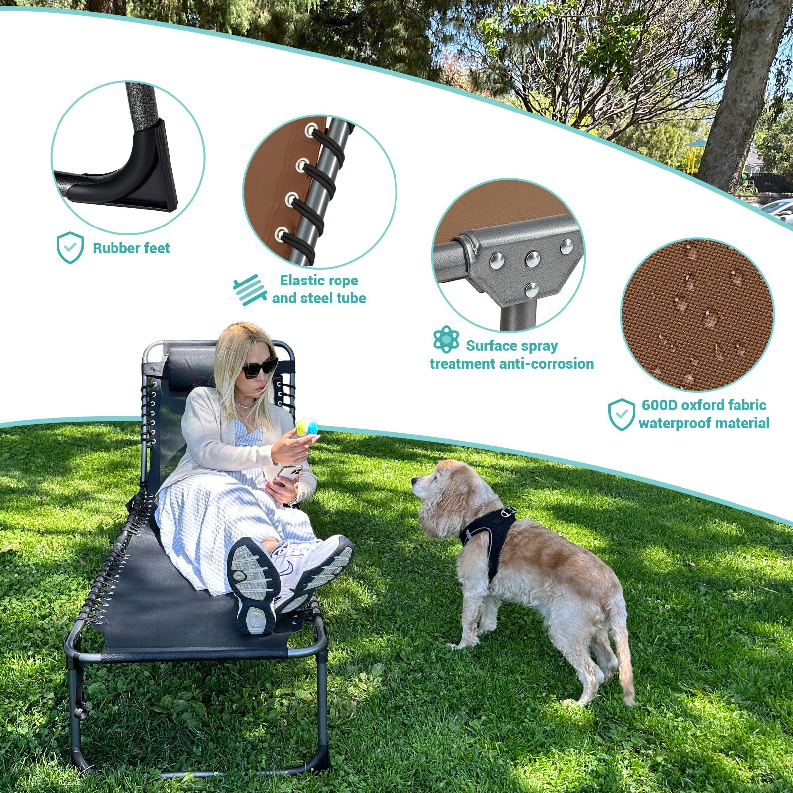 WEJOY lounge chair on beach being used for sunbathing and relaxing outdoors