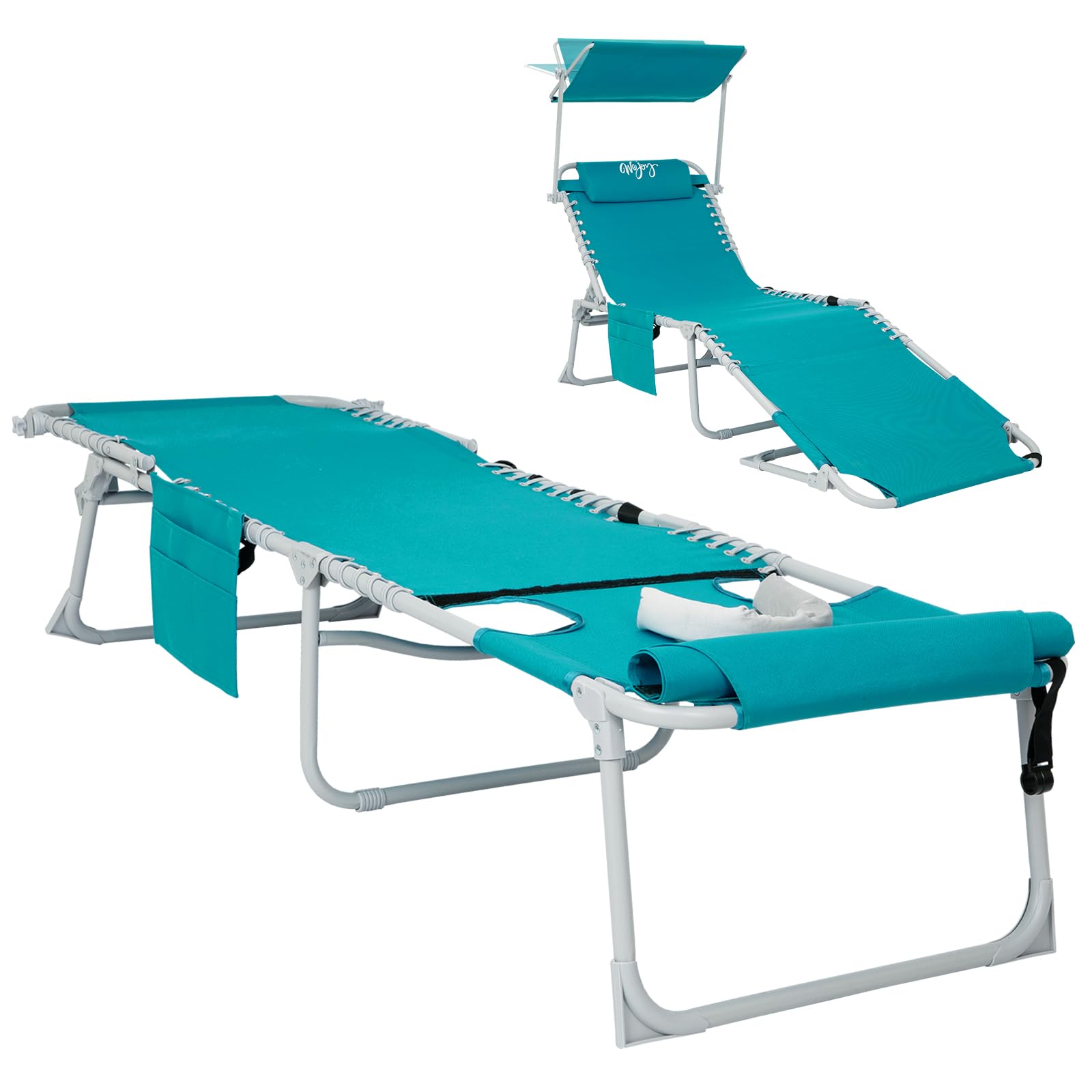 #WEJOY front view cyan tanning chair showing overall design and portability