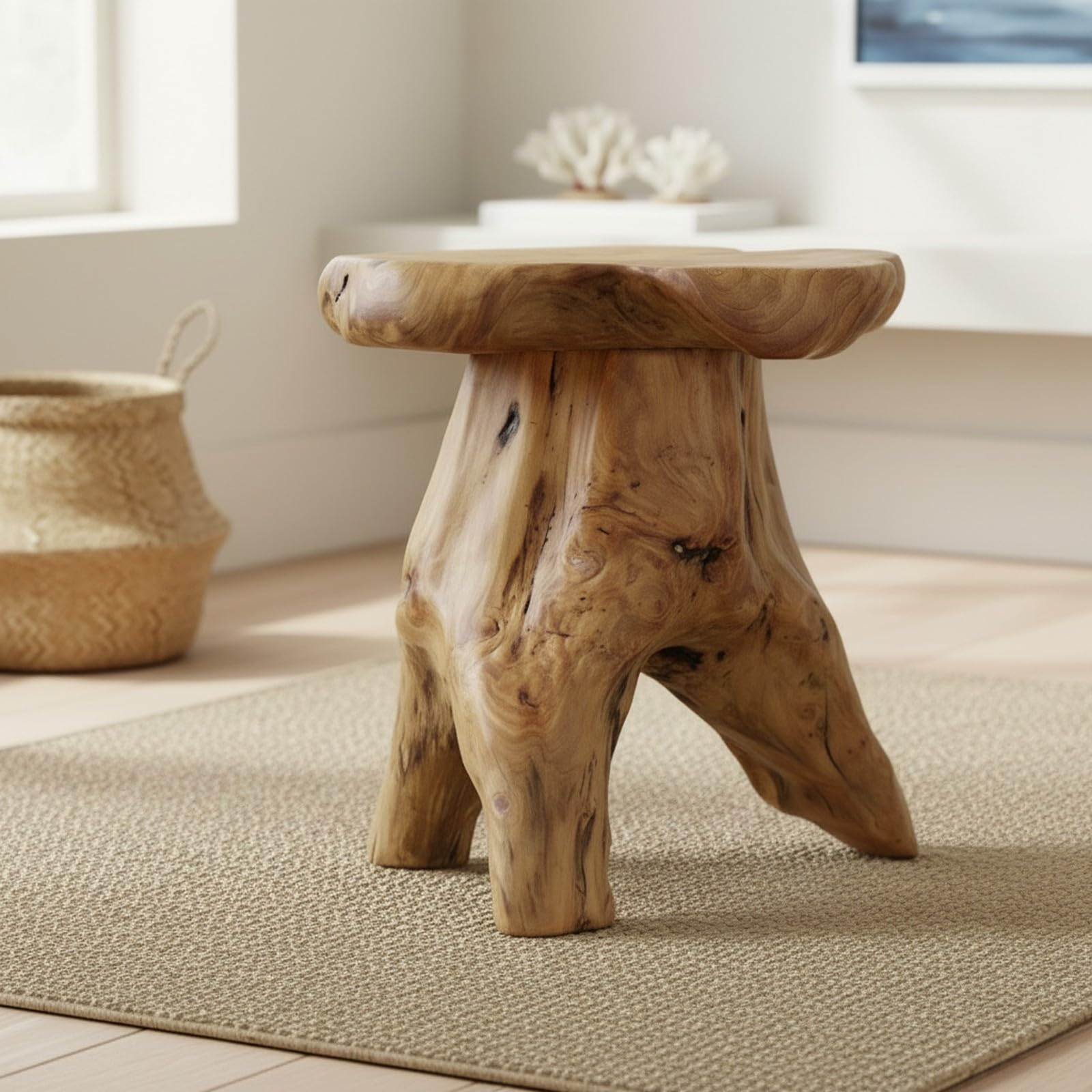 WELLAND live edge stool top grain detail highlighting natural wood beauty