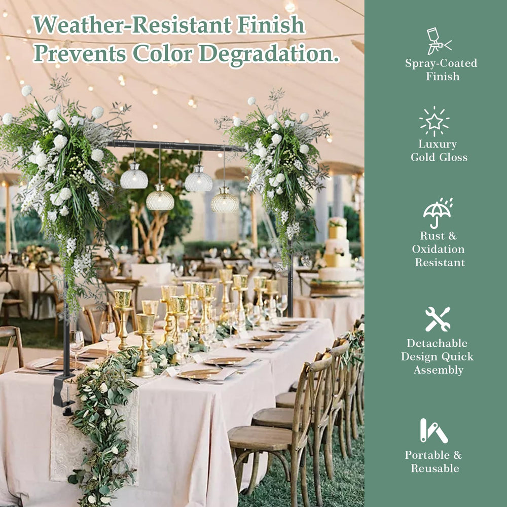 WellSign table arch with balloon garland enhancing party centerpieces