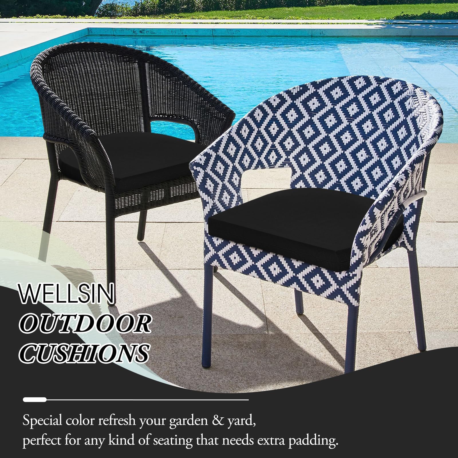 Wellsin cushions in evening patio scene highlighting style and easy outdoor living