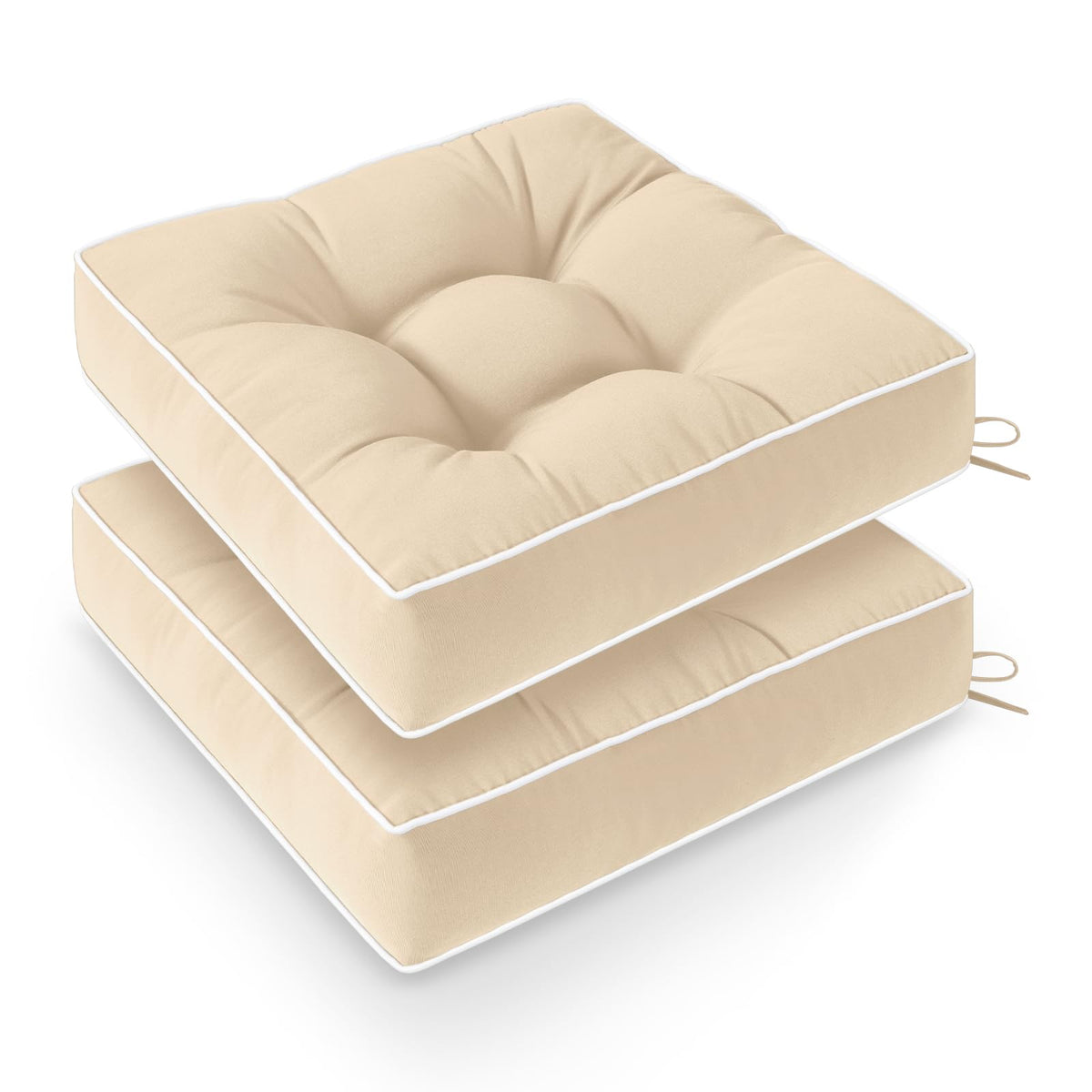 Wellsin front view of two beige cushions showing comfortable seating benefit