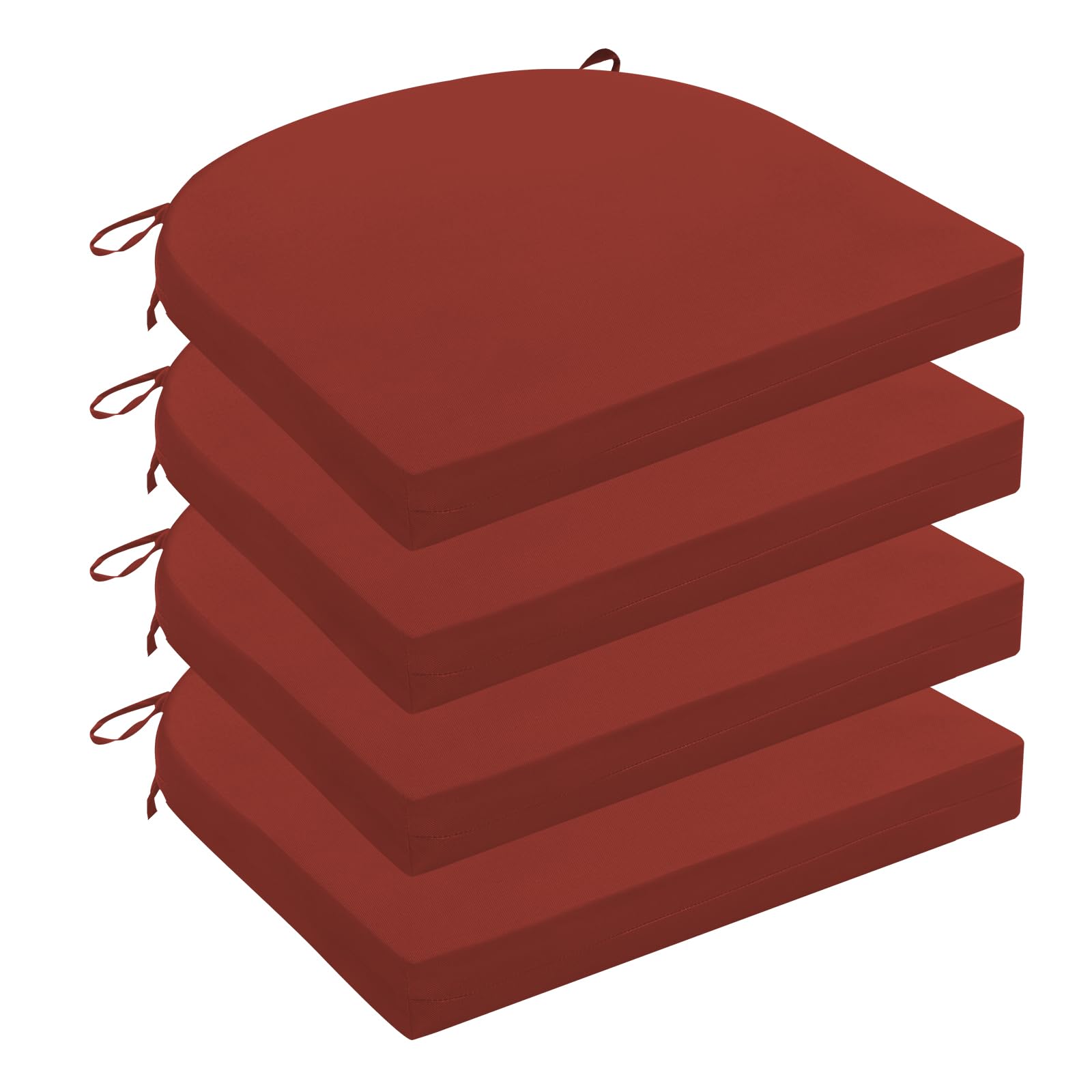 Wellsin front view of brick red cushions showing neat finish and set of four, adds cohesive style