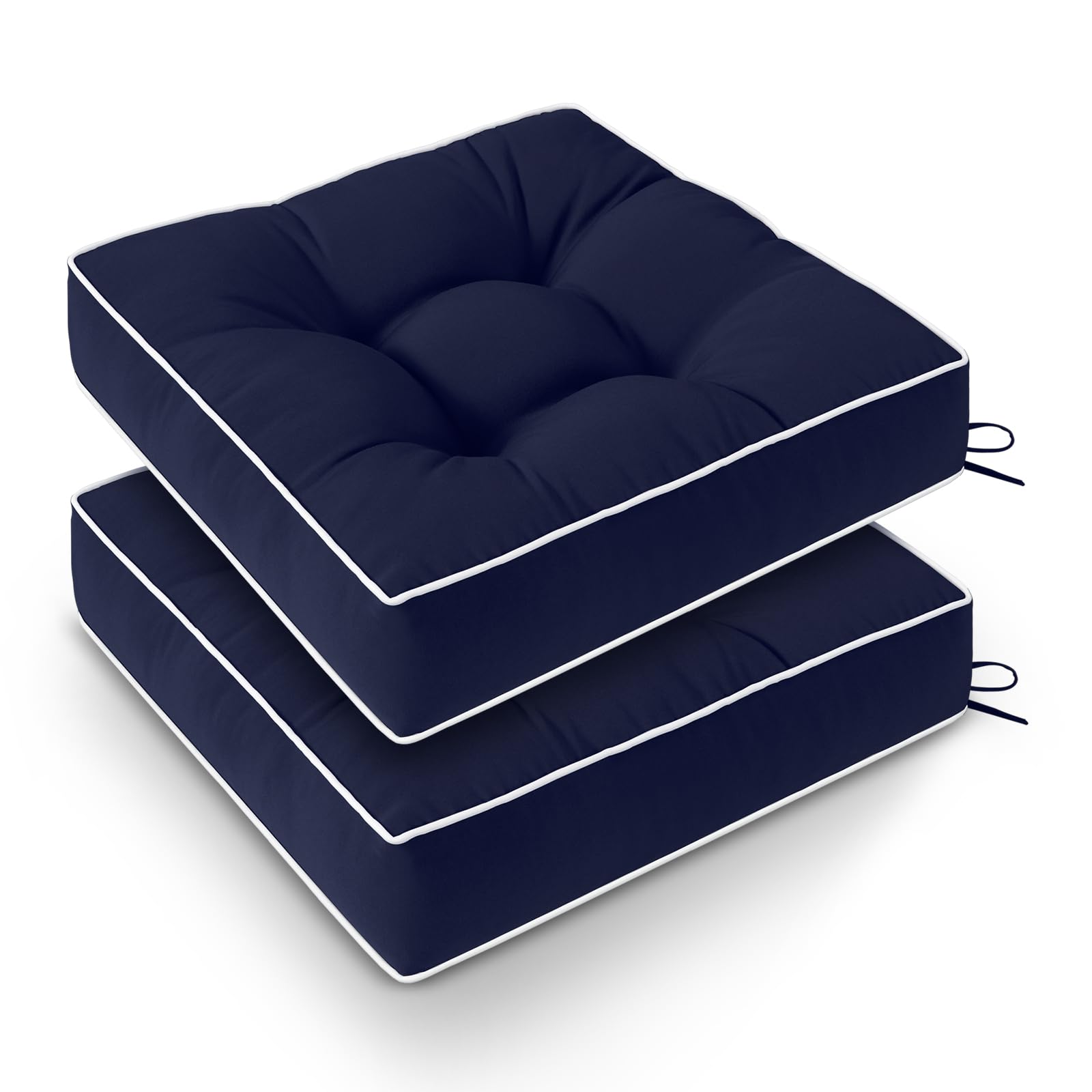 Wellsin front view navy cushions on chairs showing neat fit and comfort
