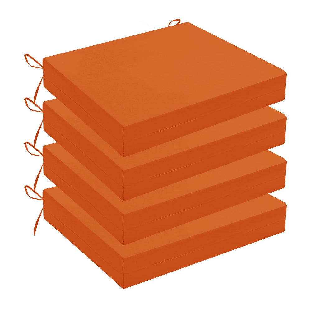 Wellsin front view of four orange cushions highlighting bright color and uniform fit