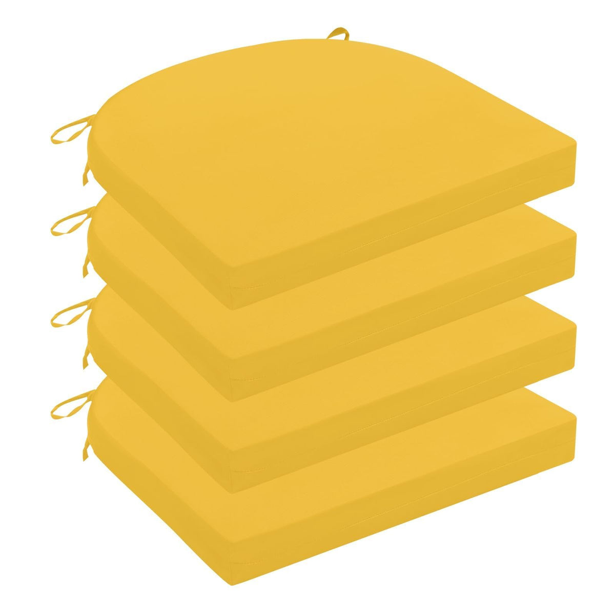 Wellsin front view of four yellow cushions showing fit and coordinated look for patio sets