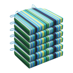 Wellsin front view of Stripe 01 cushions showing pattern and fit, improves outdoor seat comfort
