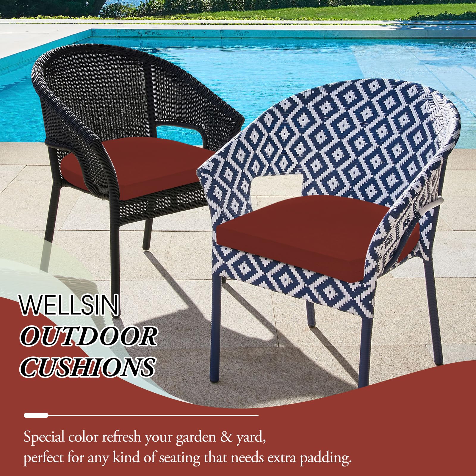Wellsin cushions styled on outdoor patio dining set, creates inviting seating
