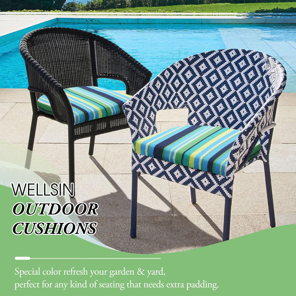 Wellsin lifestyle photo at patio table using cushions, enhances outdoor dining comfort