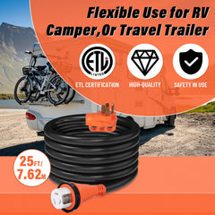 WELLUCK full 25ft power cord laid flat showing heavy-duty build and easy deployment benefits