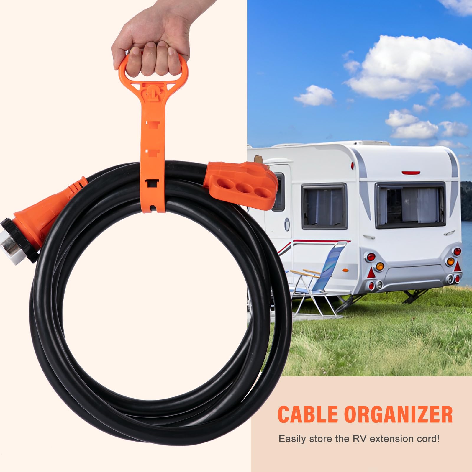 WELLUCK cord connected to RV at campsite showing reliable power hookup benefit
