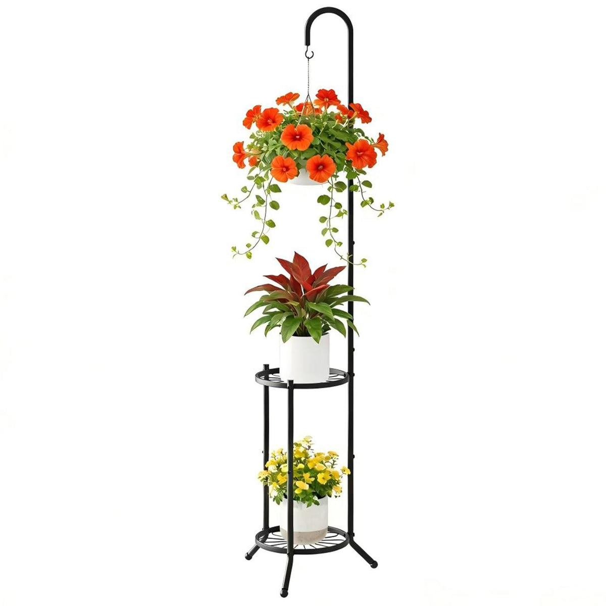 WELUKGUUD front view of two-tier stand showing organized plants and space-saving benefit