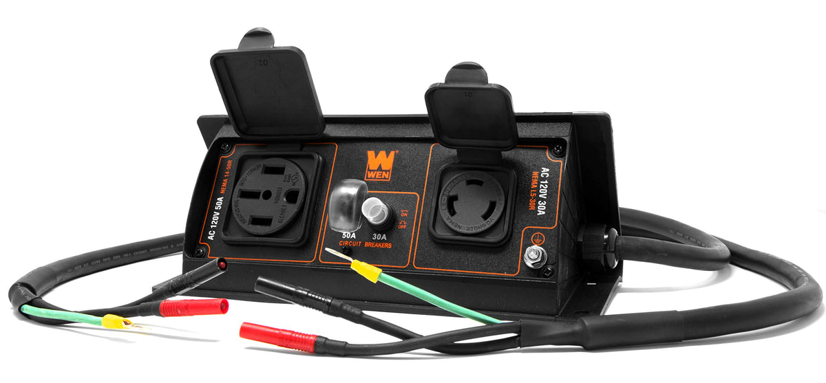 WEN parallel kit front view showing outlets and cable for safe high-power use