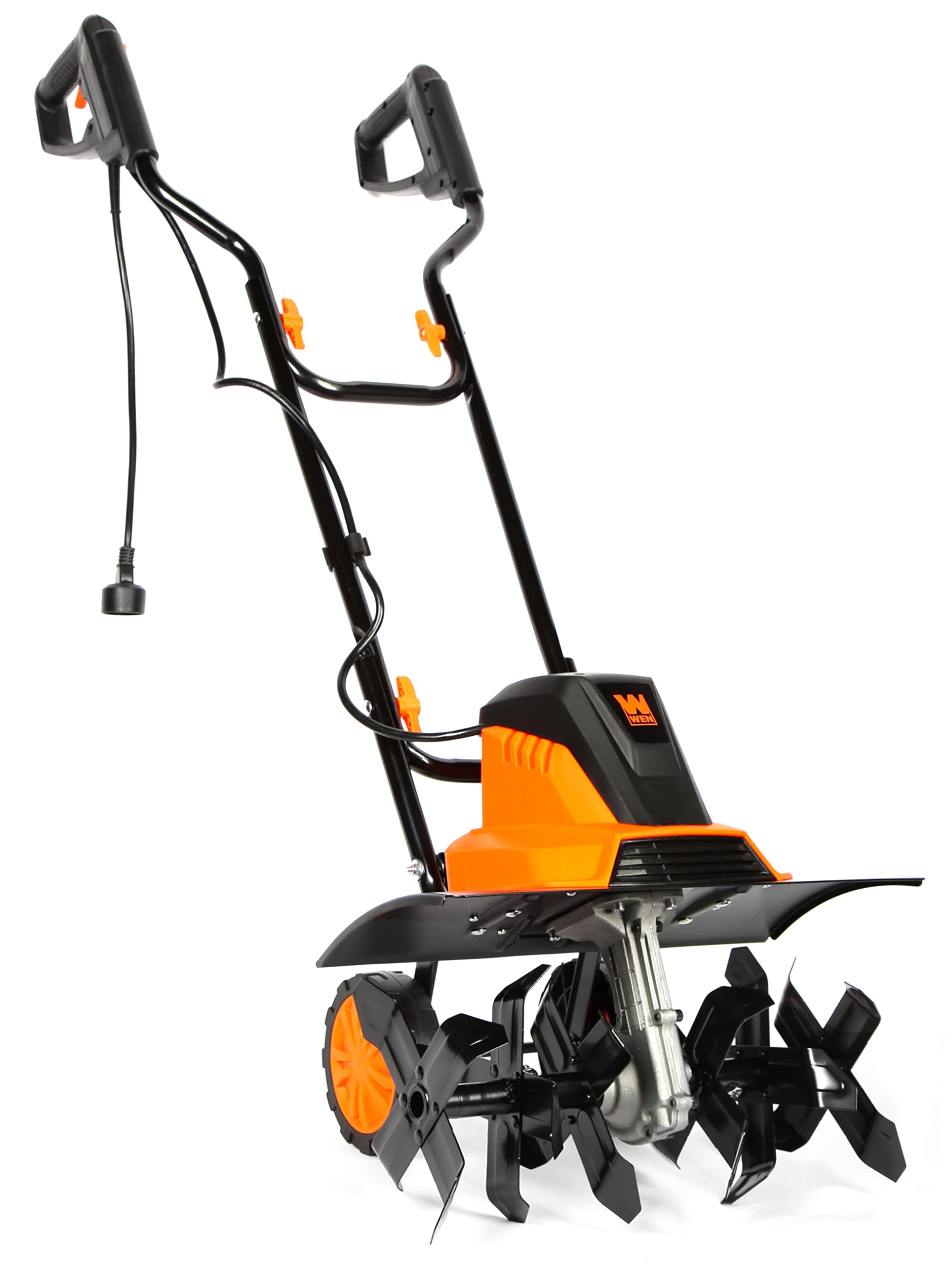 WEN TC1318 front view showing tiller ready to cultivate for clearer garden prep