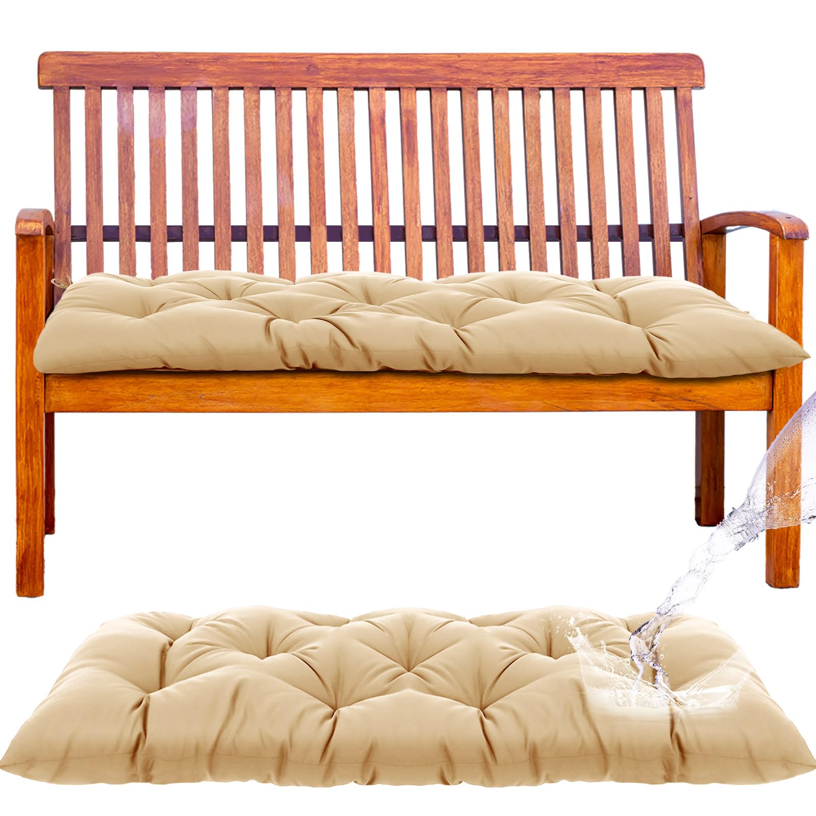 Wenqik front view showing bench cushion on outdoor seat for immediate comfort