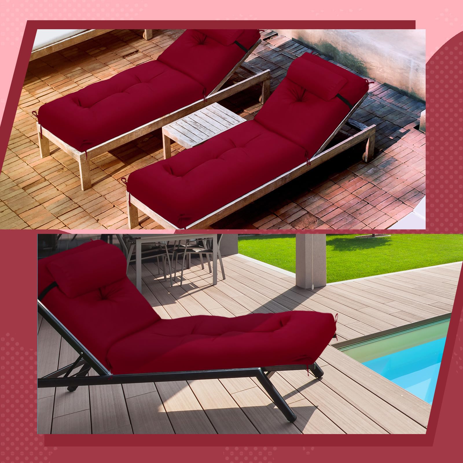 Wenqik cushion secured on lounge chair with straps for stability